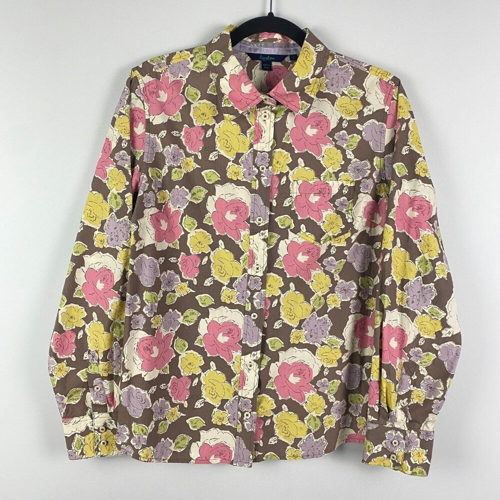 Boden Floral Button Up Shirt Size 16 Multicolor Long Sleeve Top
